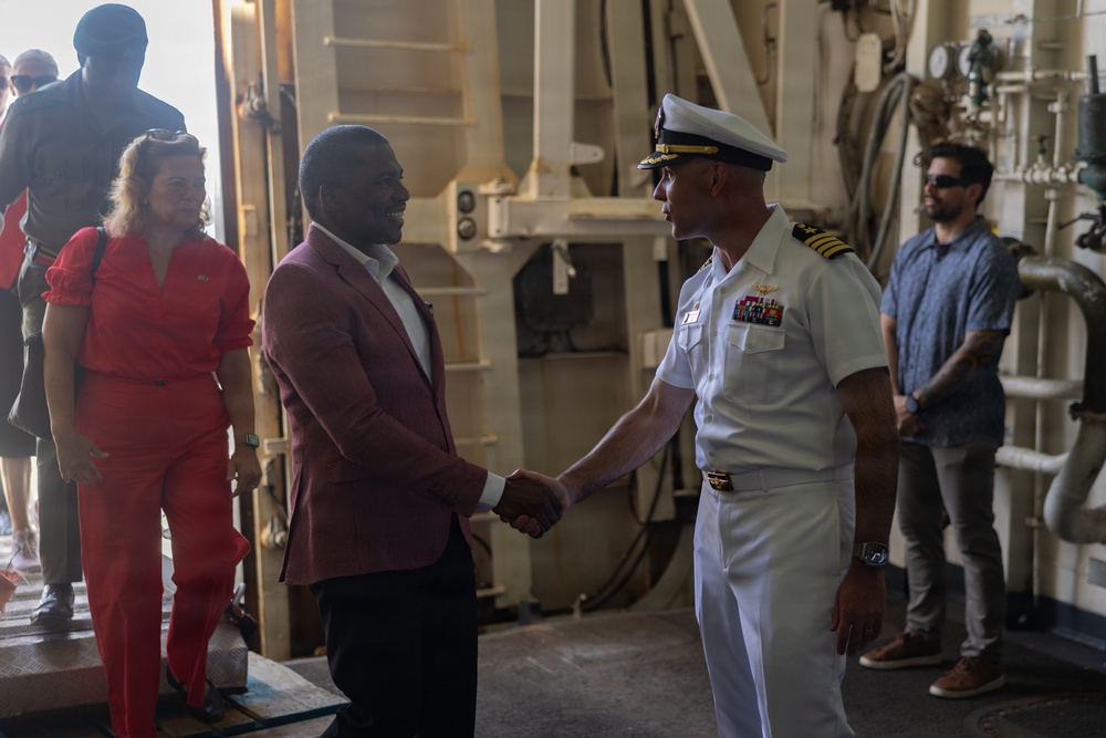 22nd MEU (SOC) | Caribbean Community Leadership Visits Marines and Sailors Aboard USS San Antonio