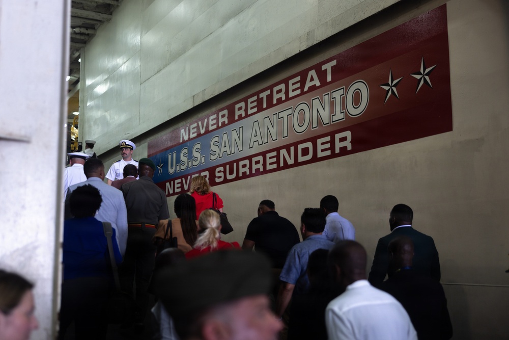 22nd MEU (SOC) | Caribbean Community Leadership Visits Marines and Sailors Aboard USS San Antonio