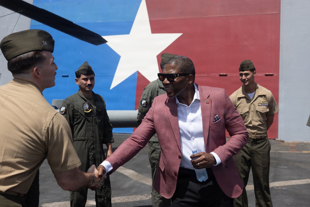 22nd MEU (SOC) | Caribbean Community Leadership Visits Marines and Sailors Aboard USS San Antonio