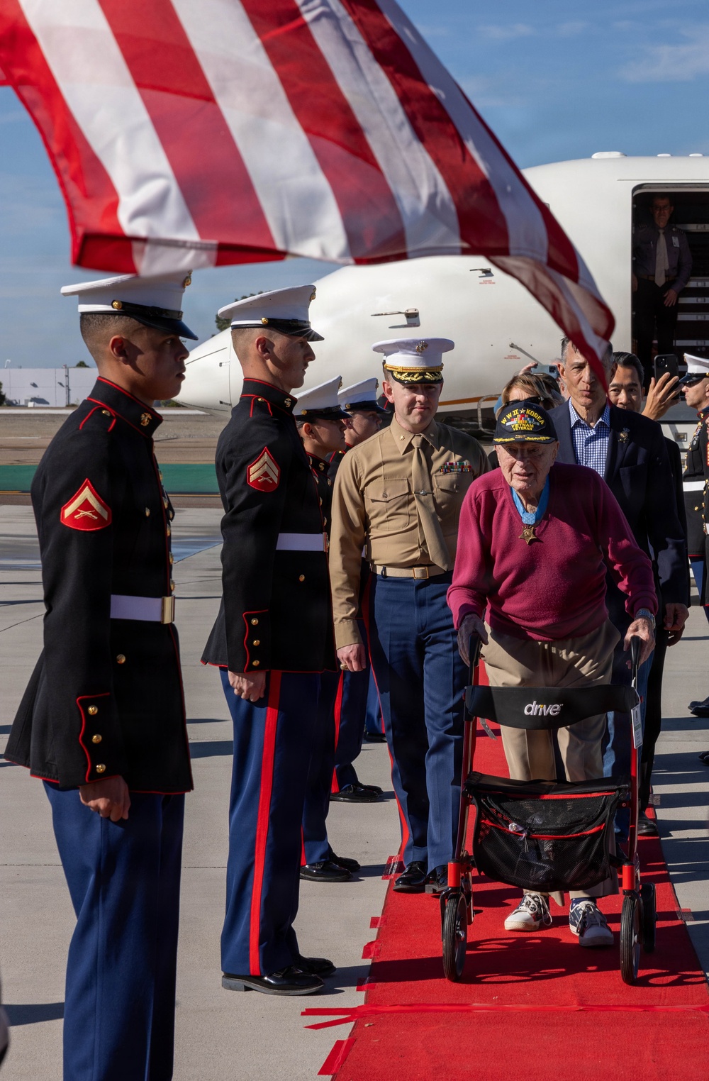 MoH recipient, retired U.S. Navy Capt. Royce Williams arrives to Jet Center Palomar Airport