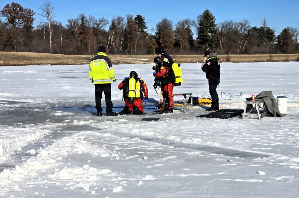 Fort McCoy DES Fire Department dive team holds February rescue training under ice