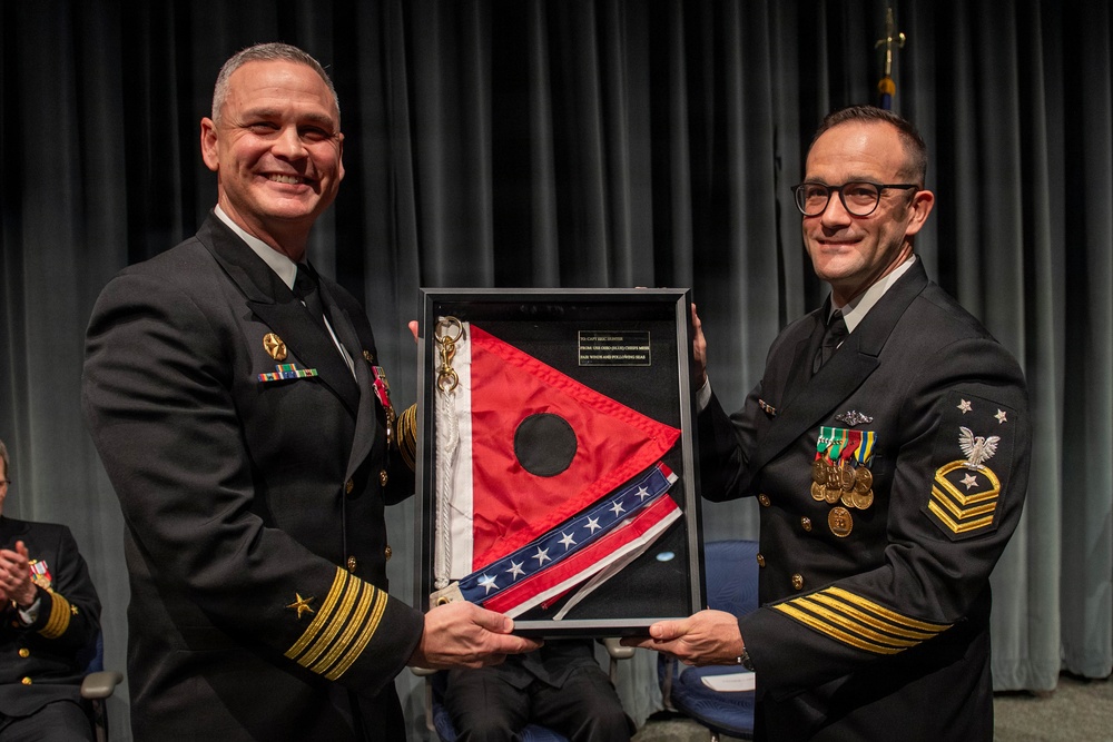Capt. Allen Agor relieves Capt. Eric Hunter as commanding officer USS Ohio (SSGN 726) Blue Crew