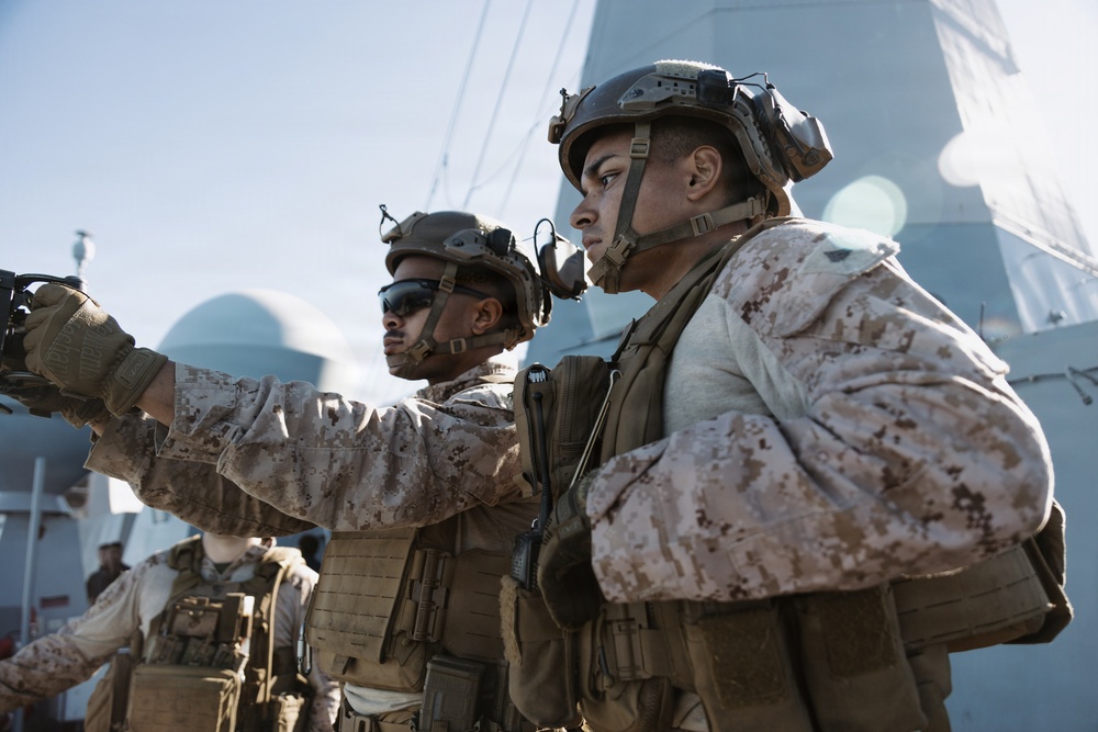 11th MEU Marines, Sailors conduct a Simulated Strait Transit aboard USS Portland