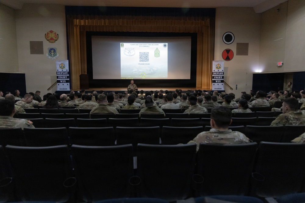 U.S. Soldiers Gathered for a PCS/ETS Retention Brief Hosted by I Corps Command Sgt. Maj.