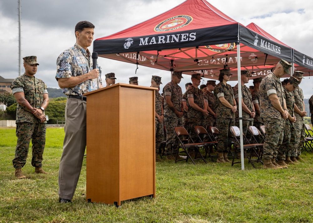 MARFORPAC HQ Company conducts change of command ceremony