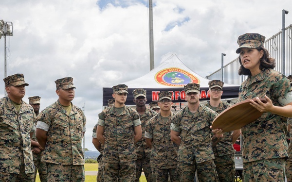 MARFORPAC HQ Company conducts change of command ceremony