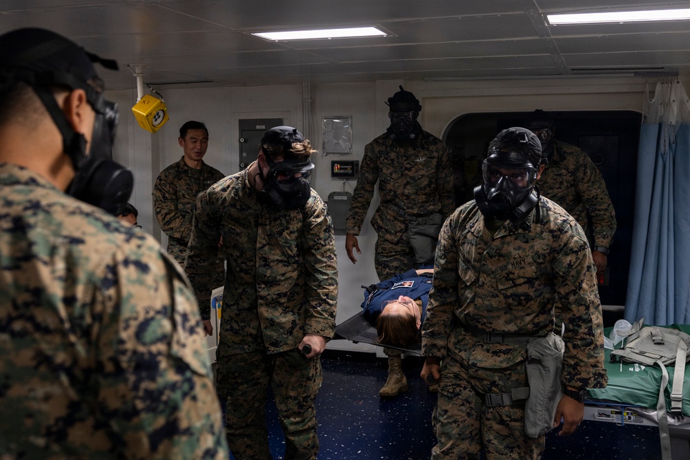 11th MEU Marines, Sailors Conduct CBRN Decontamination Training Aboard USS Boxer