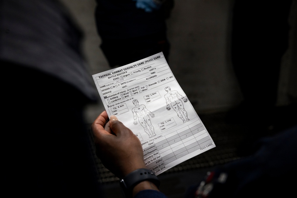 11th MEU Marines, Sailors Conduct a Simulated Casualty Drill Aboard USS Boxer