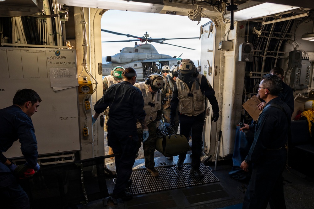 11th MEU Marines, Sailors Conduct a Simulated Casualty Drill Aboard USS Boxer