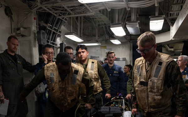 11th MEU Marines, Sailors Conduct a Simulated Casualty Drill Aboard USS Boxer