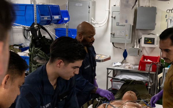11th MEU Marines, Sailors Conduct a Simulated Casualty Drill Aboard USS Boxer