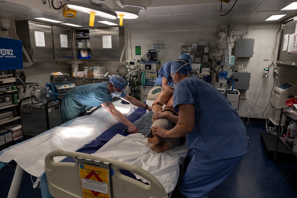11th MEU Marines, Sailors Conduct a Simulated Casualty Drill Aboard USS Boxer