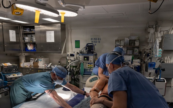 11th MEU Marines, Sailors Conduct a Simulated Casualty Drill Aboard USS Boxer