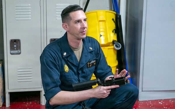 USS Tripoli Conducts An M4 Weapon Familiarization