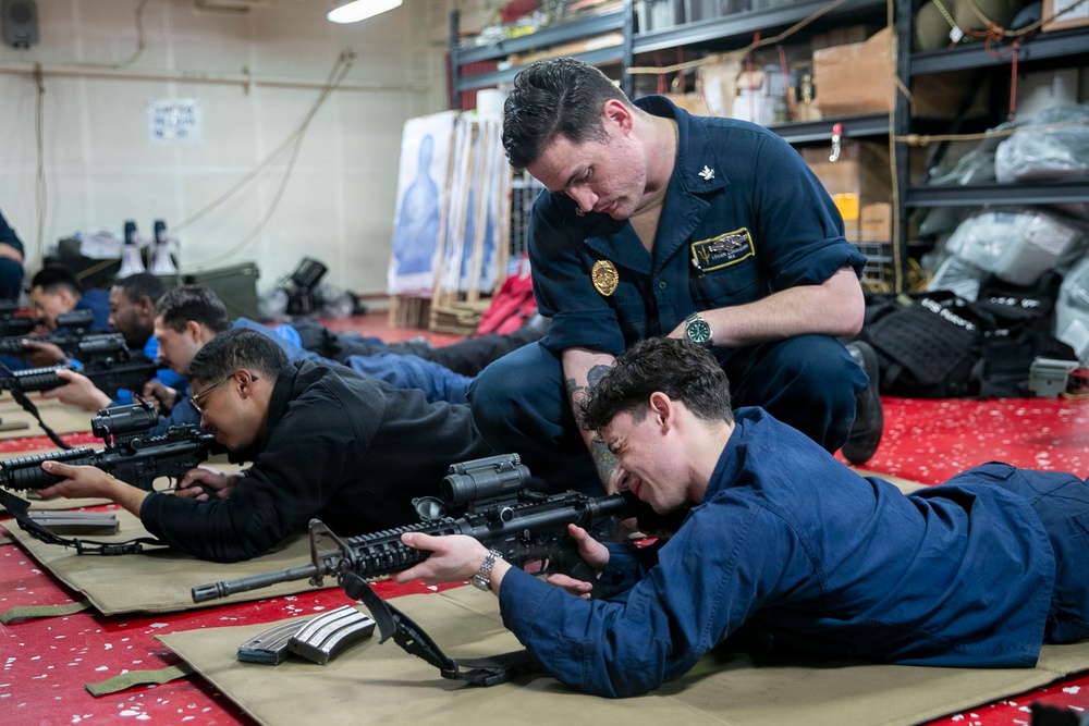 USS Tripoli Conducts An M4 Weapon Familiarization