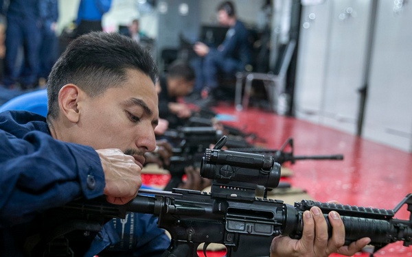 USS Tripoli Conducts An M4 Weapon Familiarization