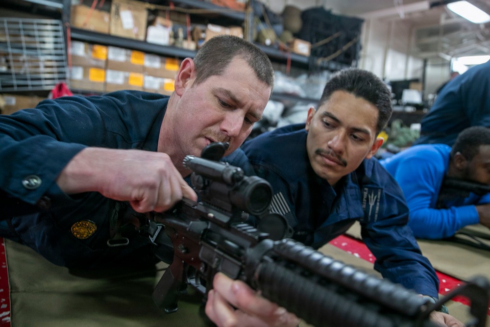 USS Tripoli Conducts An M4 Weapon Familiarization