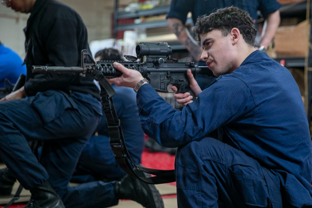 USS Tripoli Conducts An M4 Weapon Familiarization