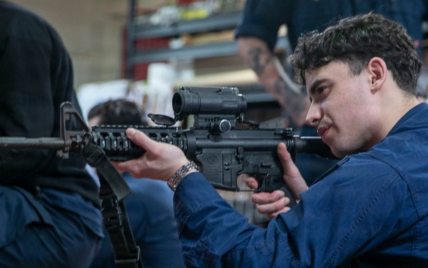 USS Tripoli Conducts An M4 Weapon Familiarization