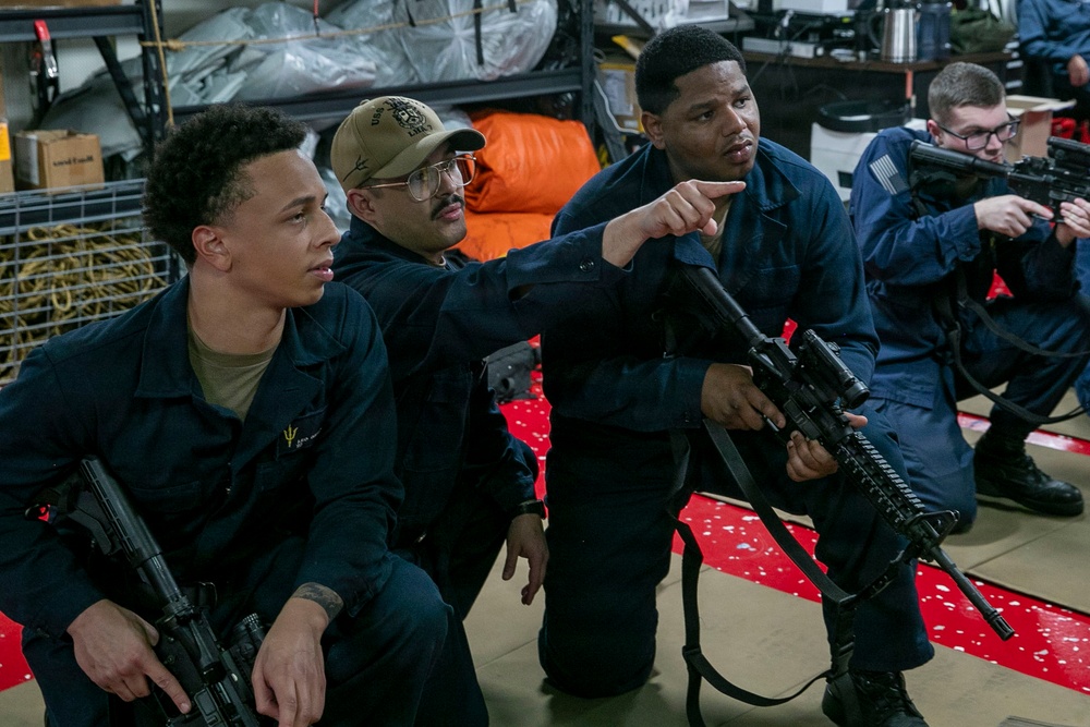 USS Tripoli Conducts An M4 Weapon Familiarization