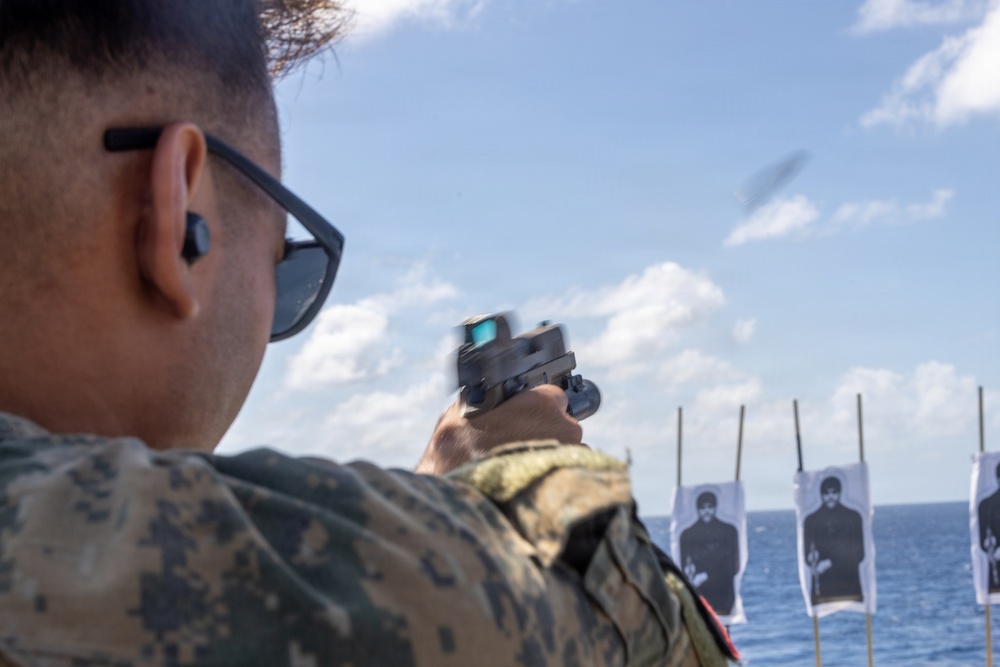 2nd MEU (SOC) | MSPF Marines Conduct Pistol Qualification Aboard USS Fort Lauderdale
