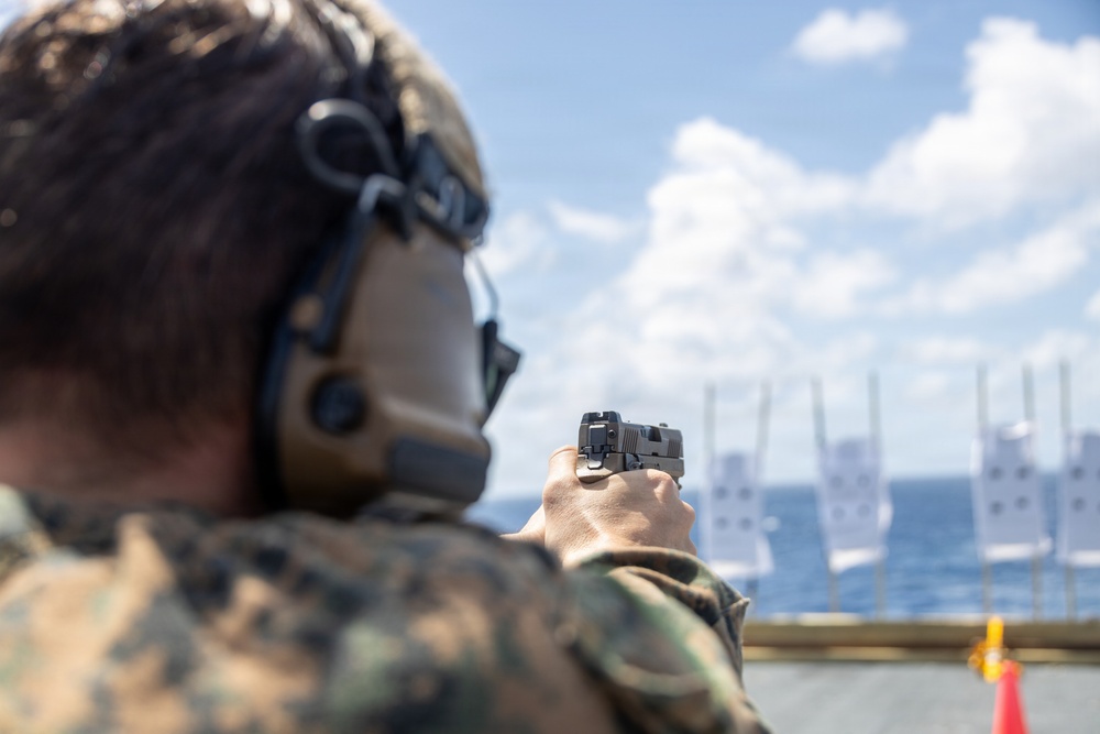 22nd MEU (SOC) | MSPF Marines Conduct Pistol Qualification Aboard USS Fort Lauderdale