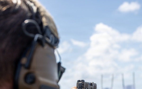 22nd MEU (SOC) | MSPF Marines Conduct Pistol Qualification Aboard USS Fort Lauderdale
