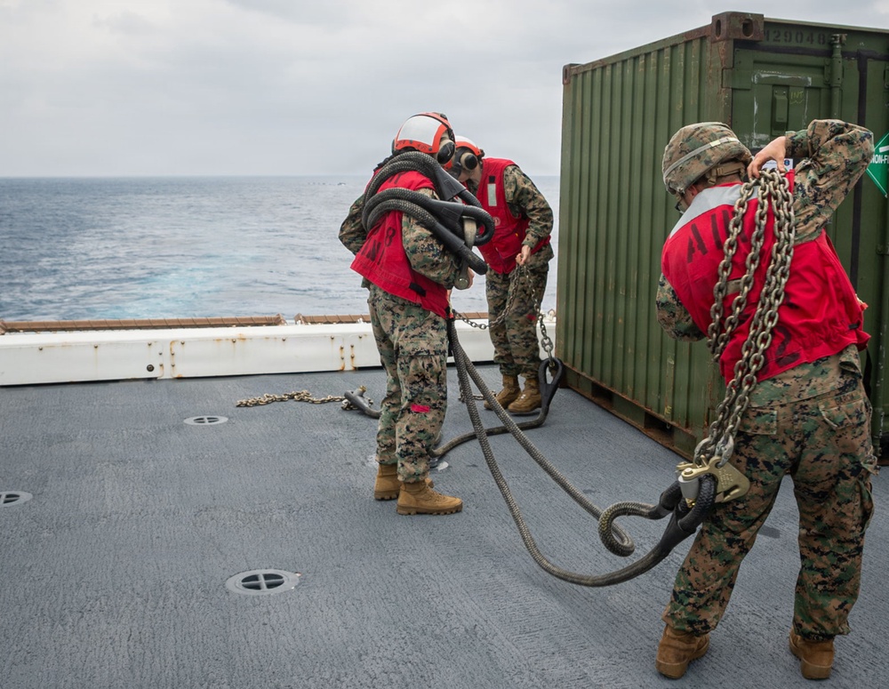 USS New Orleans (LPD 18) and Combat Logistics Company A (CLC-A) Conduct Helicopter Support Team Evolution