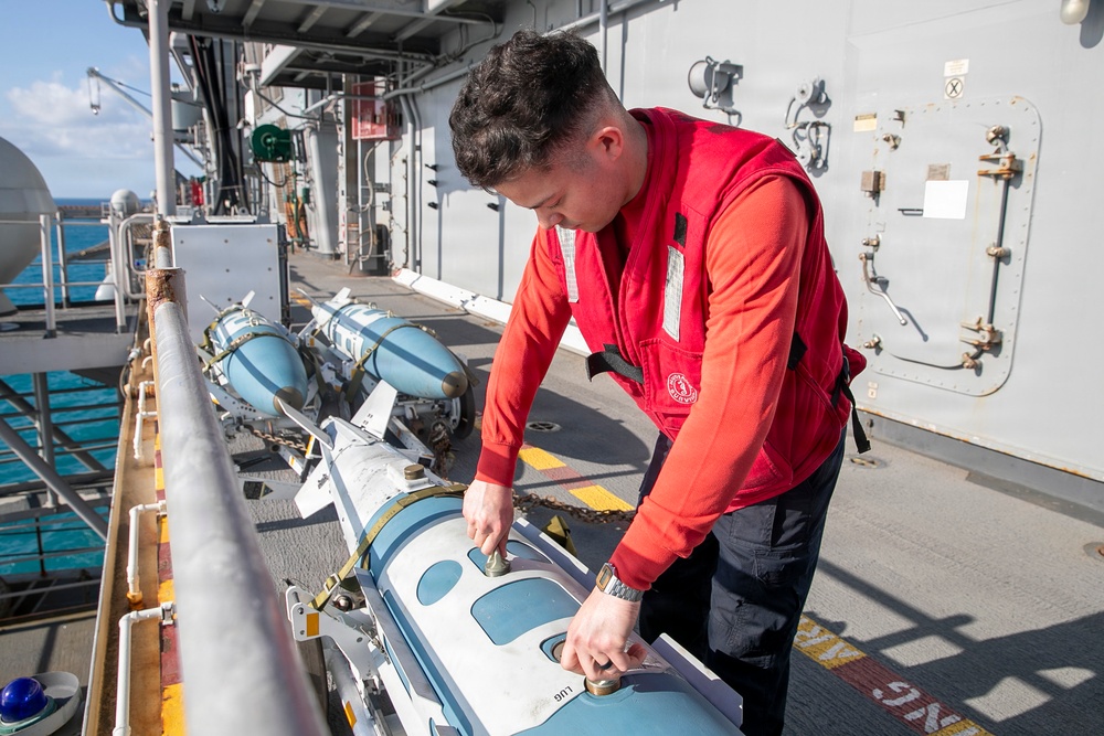 USS Tripoli Sailors Prepare Ordnance in “Bomb Farm”