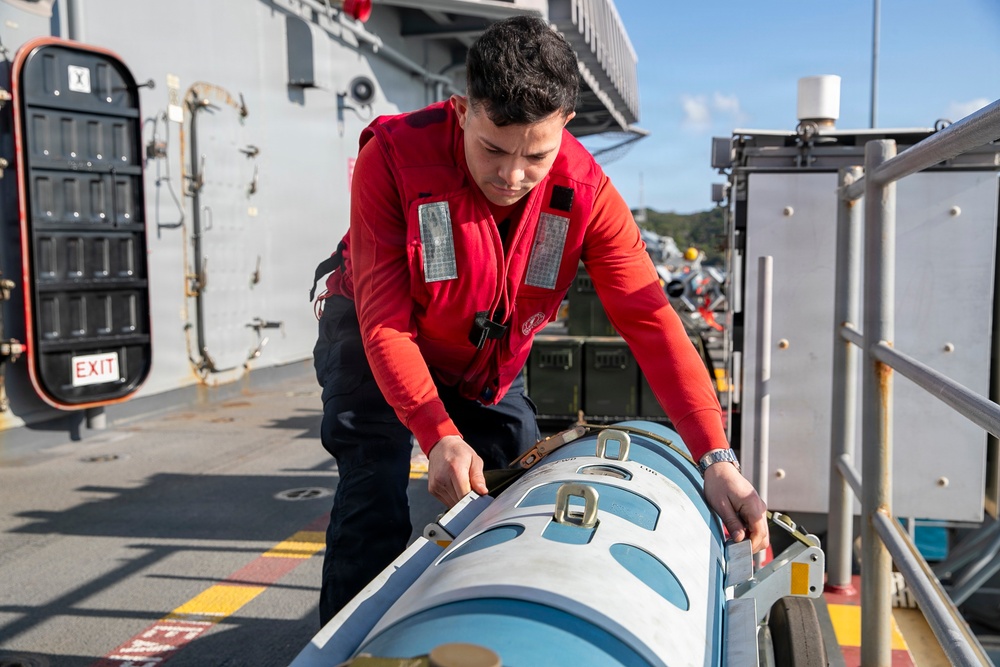 USS Tripoli Sailors Prepare Ordnance in “Bomb Farm”