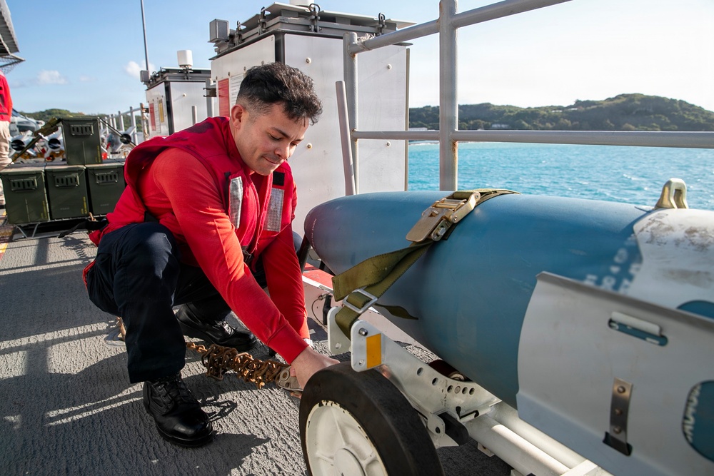 USS Tripoli Sailors Prepare Ordnance in “Bomb Farm”