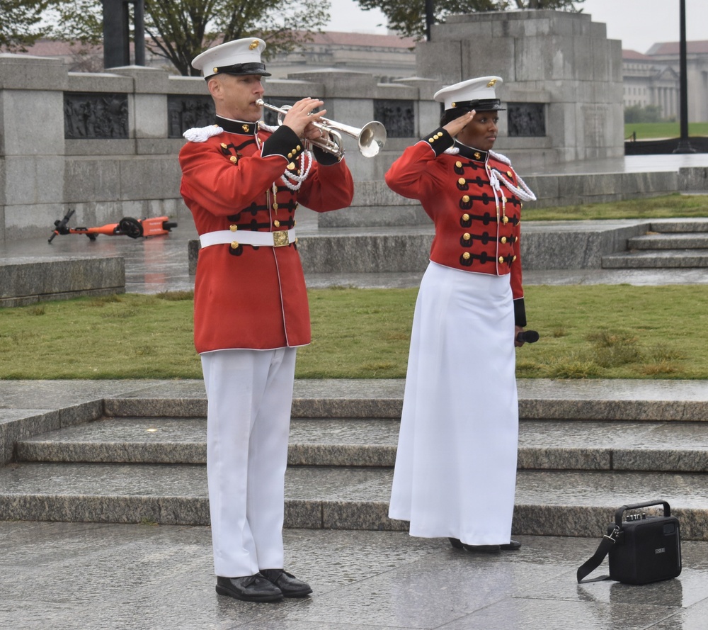 LTG John Morrison Jr., the Deputy Chief of Staff, G-6, speaks to a group of Honor Flight Service Members at the World War II Memorial