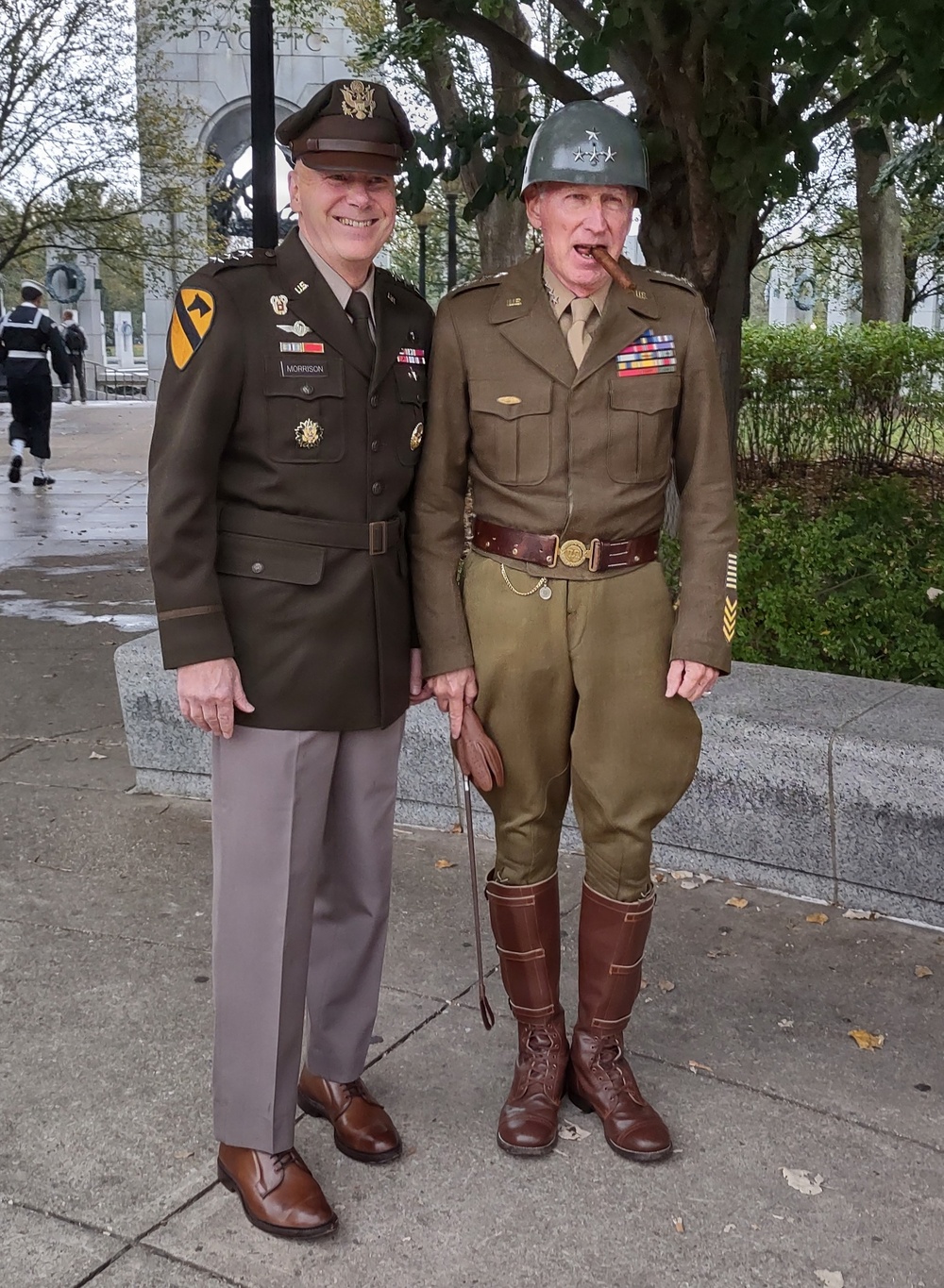 LTG John Morrison Jr., the Deputy Chief of Staff, G-6, speaks to a group of Honor Flight Service Members at the World War II Memorial