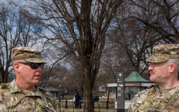 Mississippi National Guard Soldiers patrol at the Lincoln Memorial