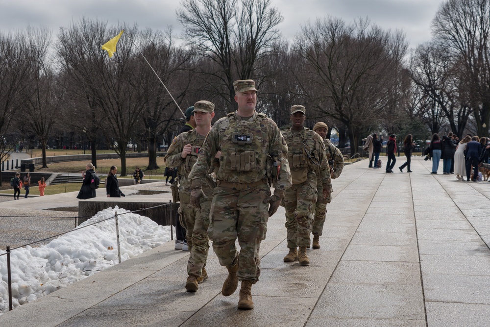 Mississippi National Guard Soldiers patrol at the Lincoln Memorial