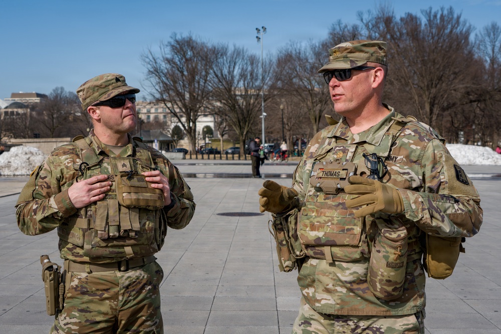 Mississippi National Guard Soldiers patrol at the Lincoln Memorial