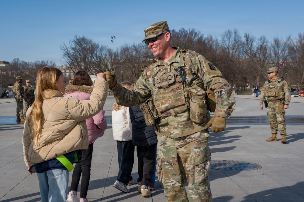 A Mississippi National Guard Soldier patrols at the Lincoln Memorial