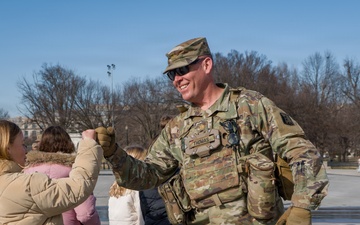 A Mississippi National Guard Soldier patrols at the Lincoln Memorial