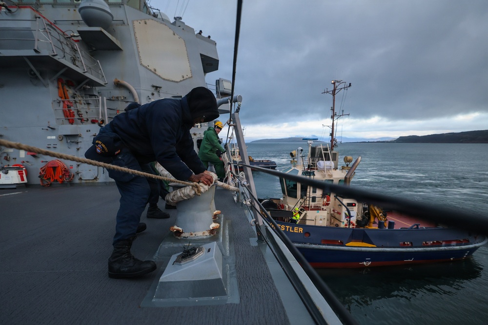 USS Paul Ignatius (DDG 117) transits through the waterways of His Majesty’s Naval Base Clyde, Scotland
