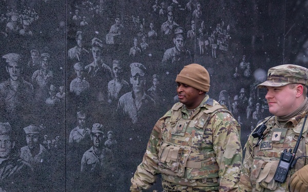 Mississippi National Guard Soldiers patrol at the Korean Memorial in Washington, D.C.