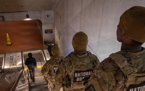 Mississippi National Guard Soldiers patrol in the Washington Metro