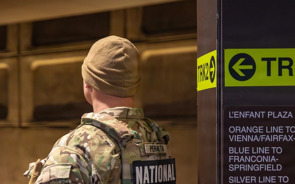 Mississippi National Guard Soldiers patrol in the Washington Metro