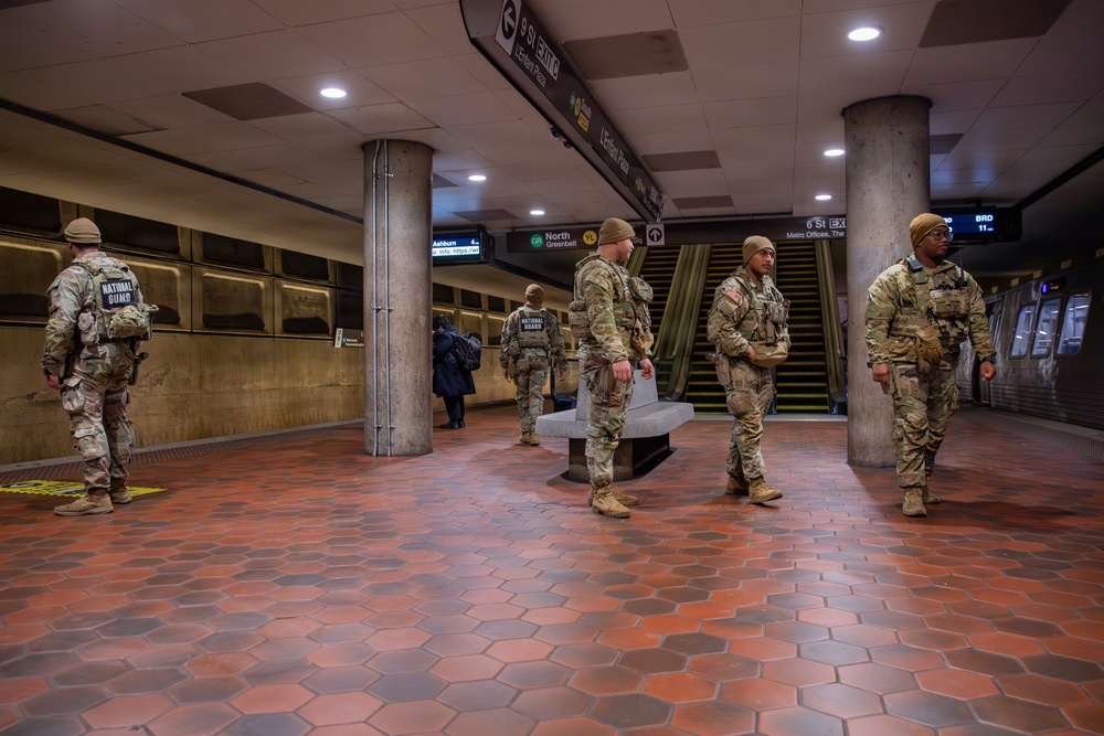 Mississippi National Guard Soldiers patrol in the Washington Metro