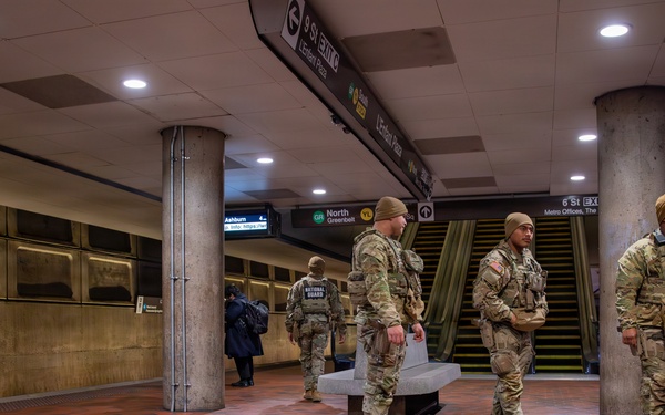 Mississippi National Guard Soldiers patrol in the Washington Metro