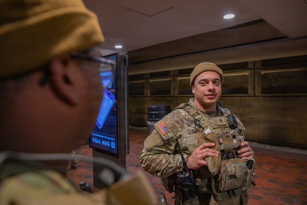 Mississippi National Guard Soldiers patrol in the Washington Metro
