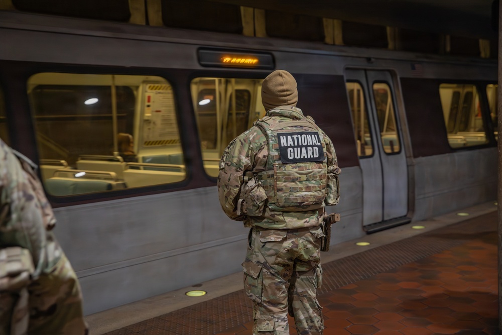 Mississippi National Guard Soldiers patrol in the Washington Metro