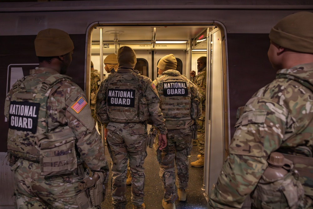 Mississippi National Guard Soldiers patrol in the Washington Metro