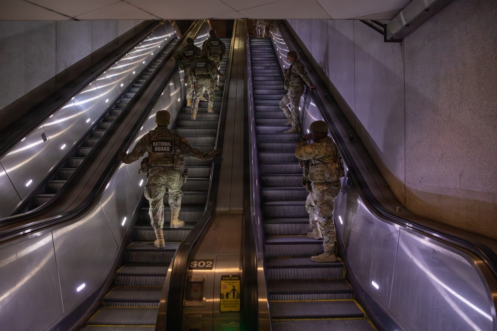 Mississippi National Guard Soldiers patrol in the Washington Metro