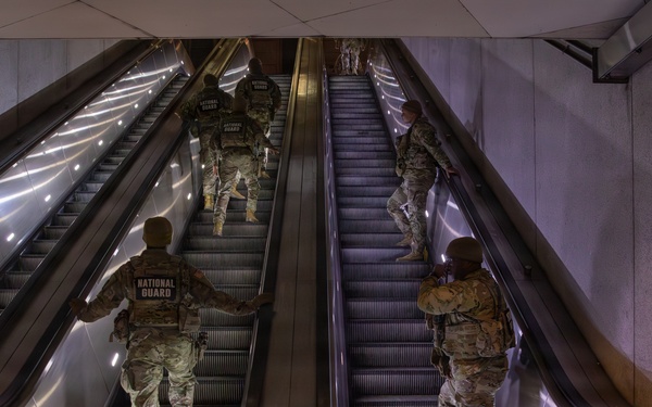 Mississippi National Guard Soldiers patrol in the Washington Metro