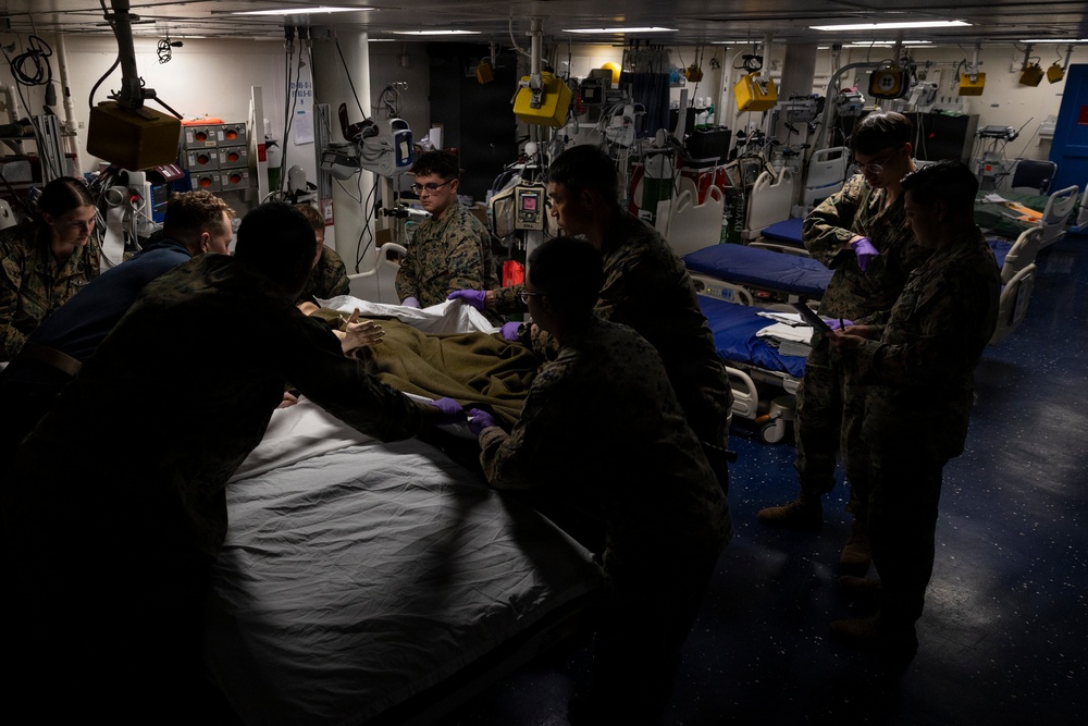 11th MEU Marines, Sailors Conduct Simulated Mass Casualty Exercises Aboard USS Boxer